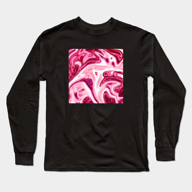 Pink and white Marble Liquid Waves colors grading pattern Long Sleeve T-Shirt by Dolta